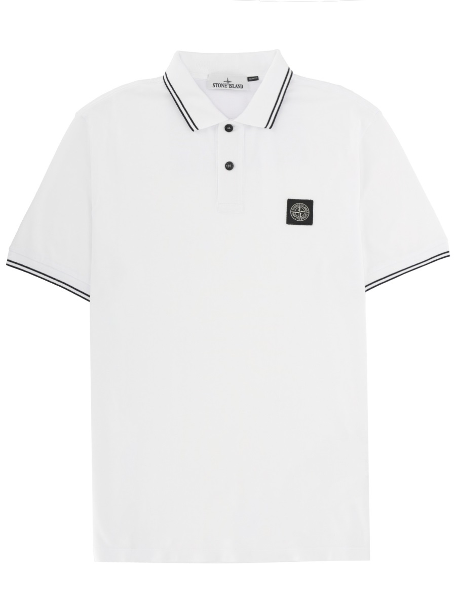 White Black Stripe Square Logo Polo Shirt