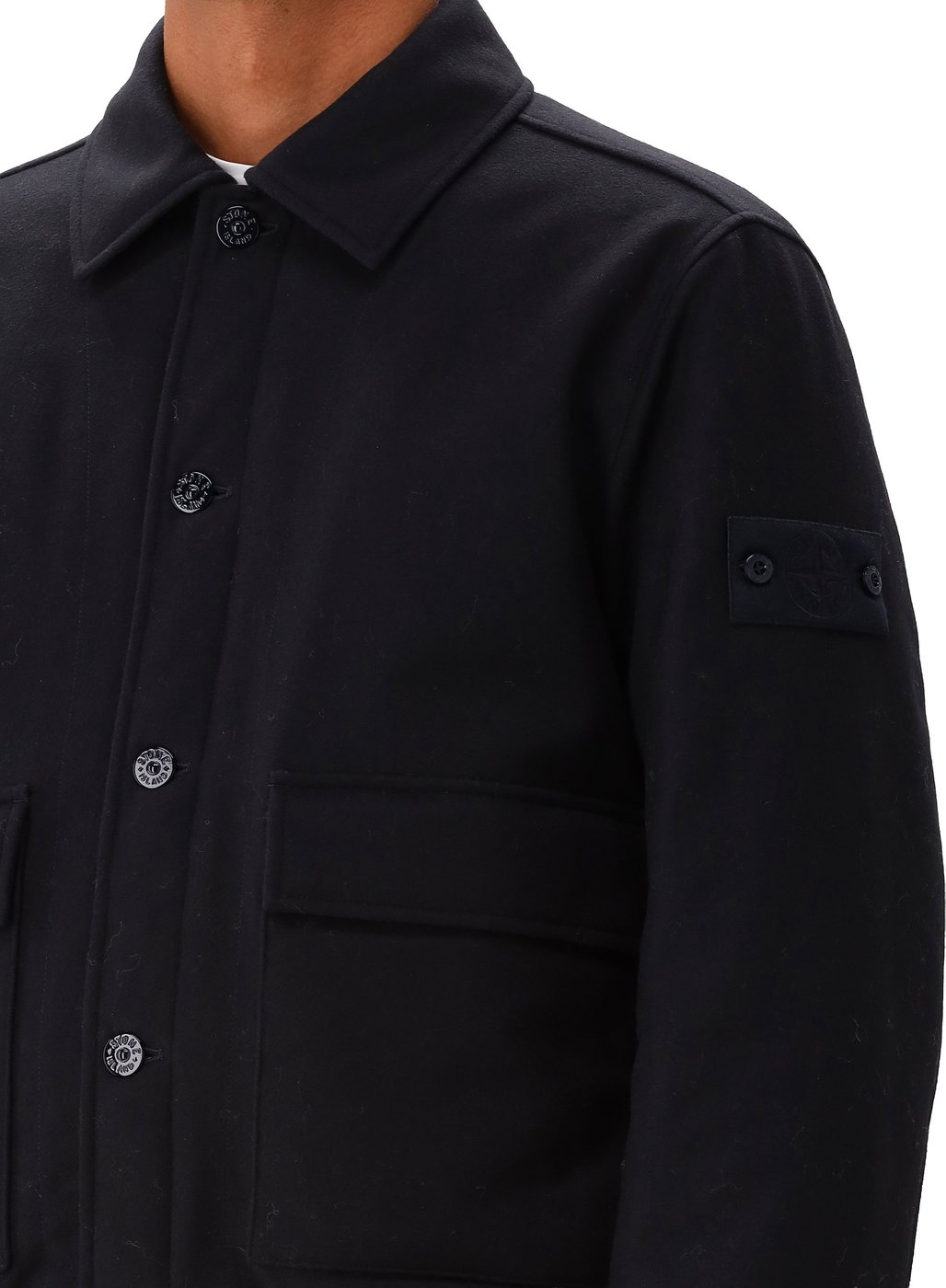 Stone Island Jas Blauw Wool Nylon Flannel Ghost Piece