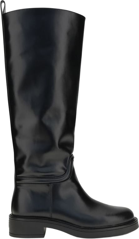 Stuart Weitzman Black Calf Leather Bos Taurus Flat Boots