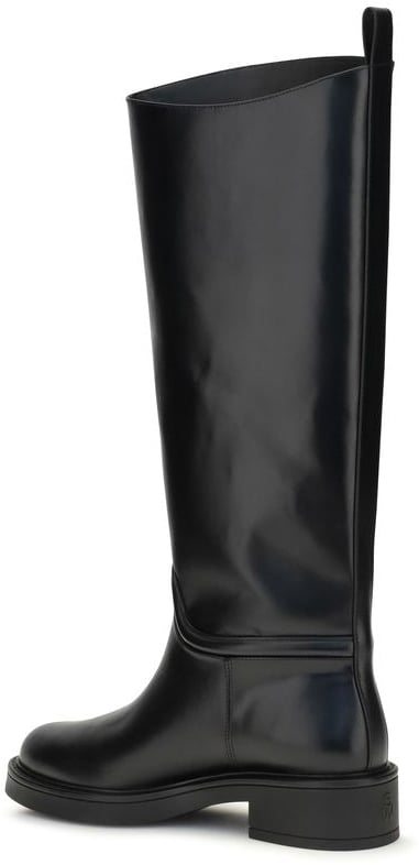 Stuart Weitzman Black Calf Leather Bos Taurus Flat Boots