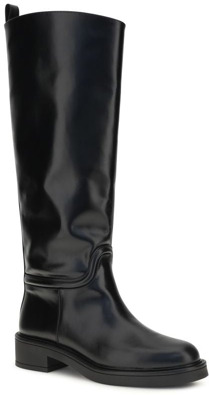 Stuart Weitzman Black Calf Leather Bos Taurus Flat Boots