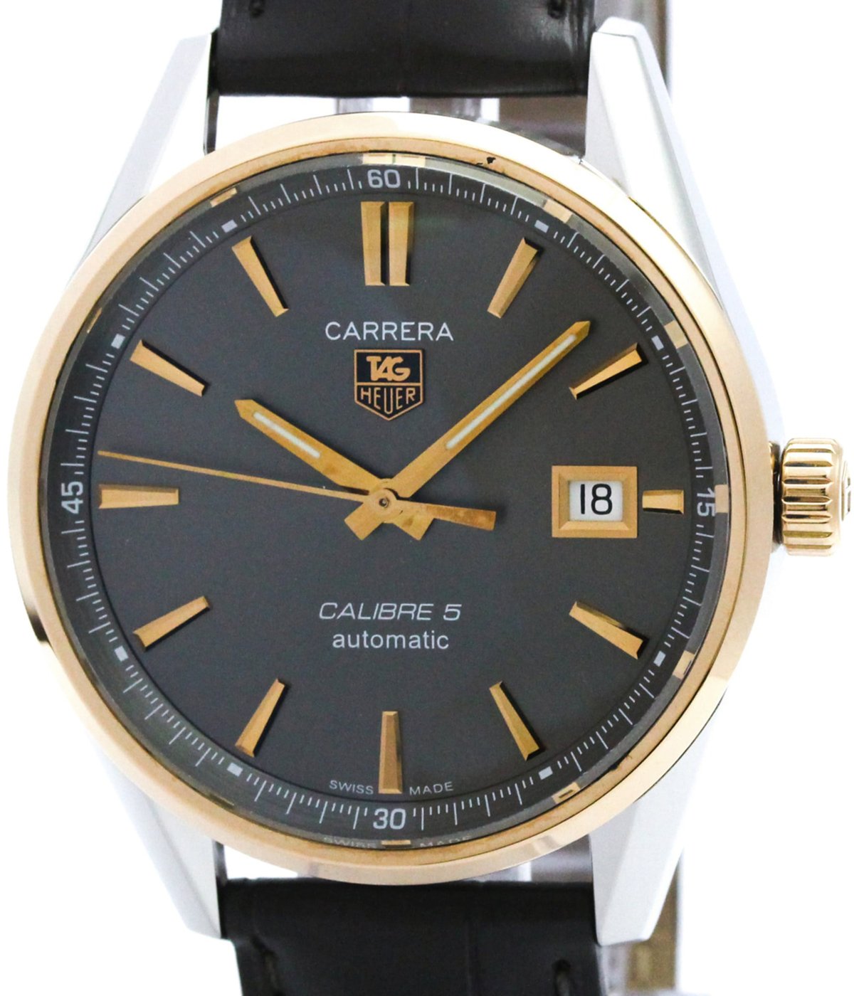 Tag Heuer Carrera Calibre 5 Automatic Stainless Steel and Yellow Gold with Alligator 39