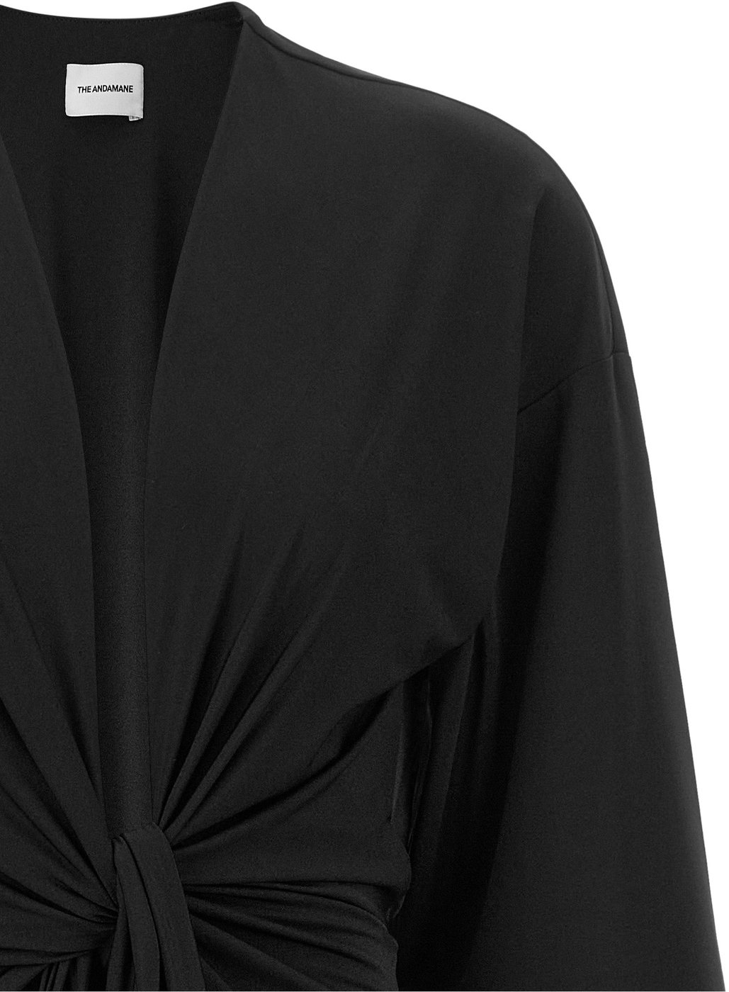 Black Hall Fringe Sash Fluid Stretch Mini Dress