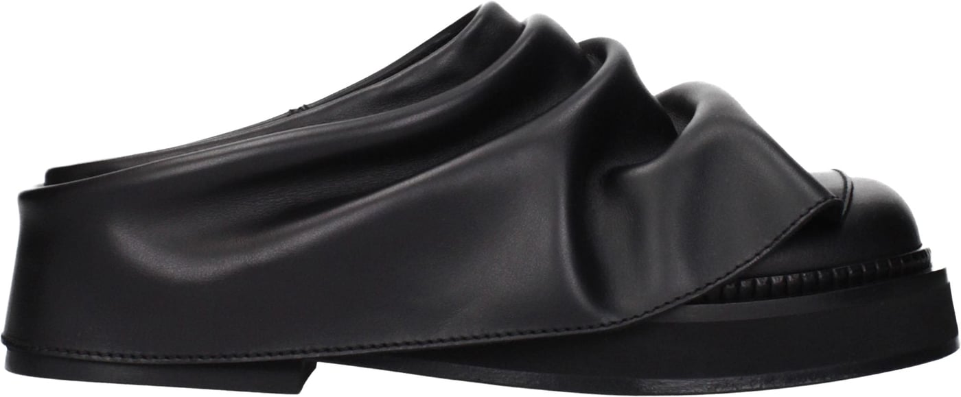 The Attico Black Leather Slippers