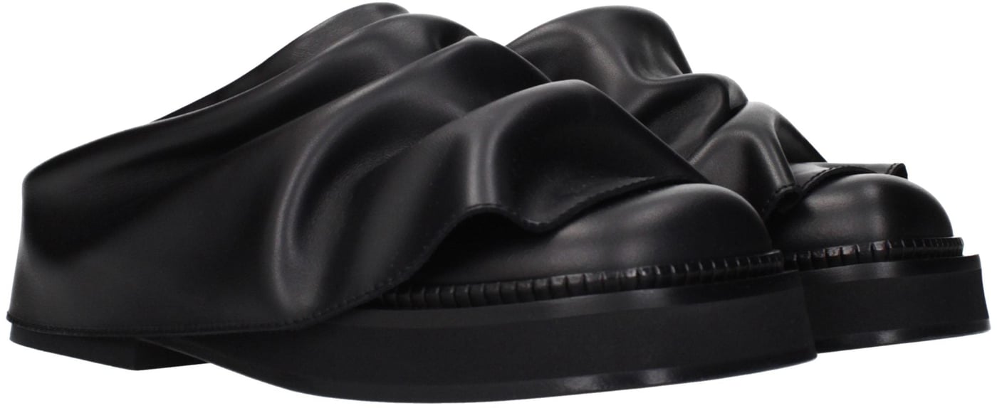 The Attico Black Leather Slippers