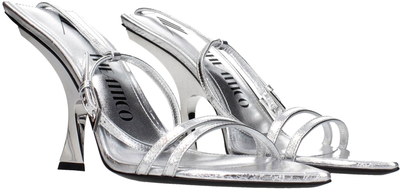 The Attico Gray Leather Stiletto Heel Sandals
