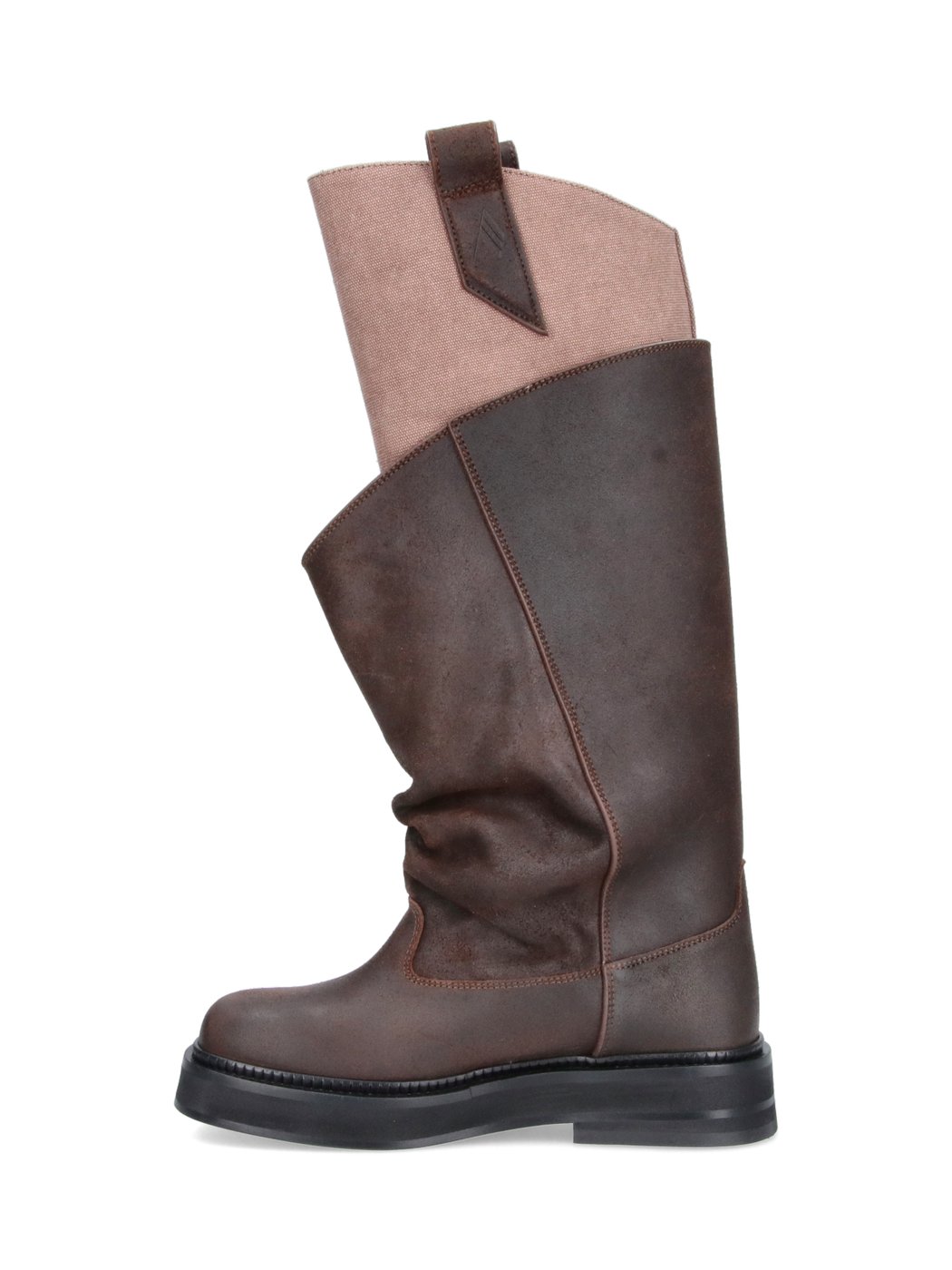 Slouchy Dark Brown Leather Boots with Light Beige Cuff