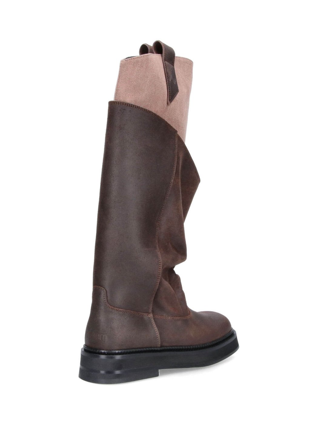 Slouchy Dark Brown Leather Boots with Light Beige Cuff