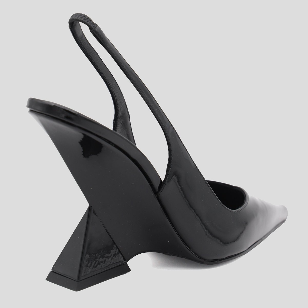 Patent Leather Slingback Pump with Geometric Wedge Heel