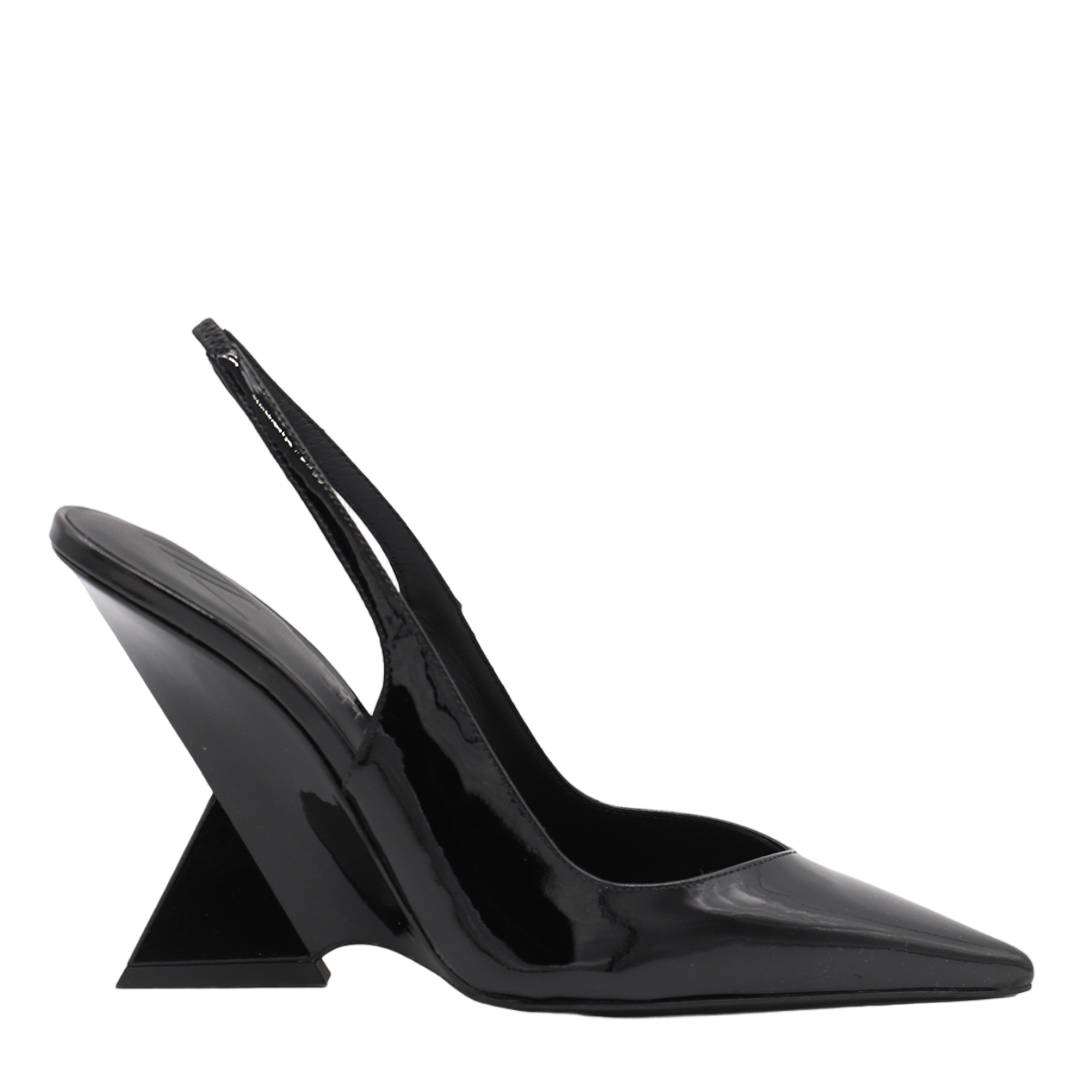 Patent Leather Slingback Pump with Geometric Wedge Heel