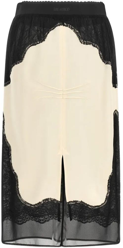 Midi Skirt Double Satin And Lace Black/ivory