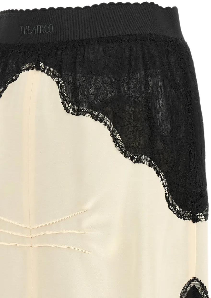 Midi Skirt Double Satin And Lace Black/ivory