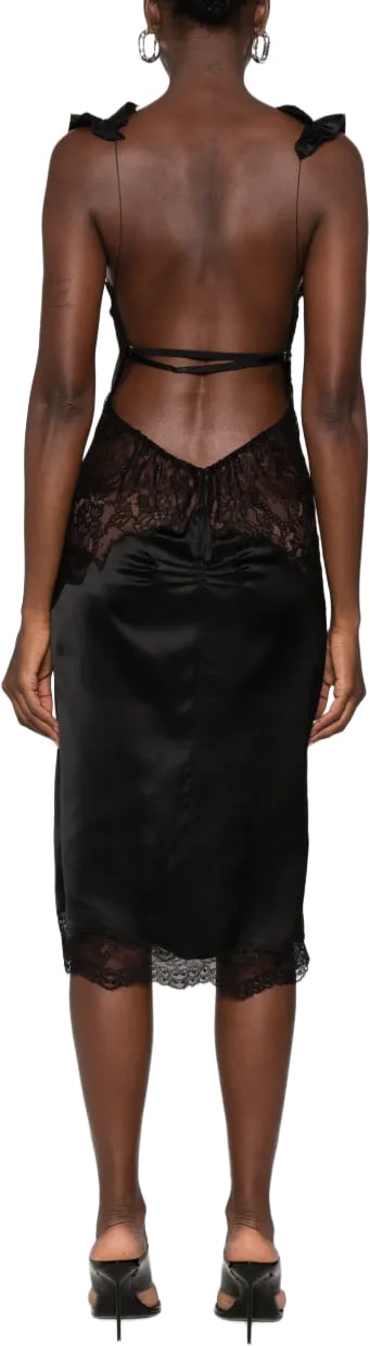 Midi Dress Double Satin And Lace Black