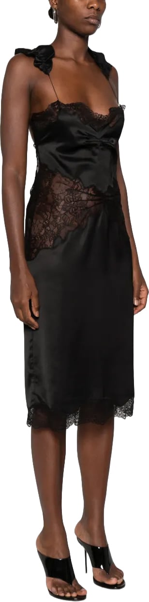 Midi Dress Double Satin And Lace Black