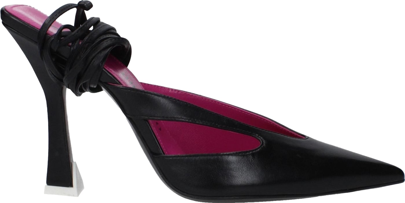 The Attico Black Leather Stiletto Heel Sandals