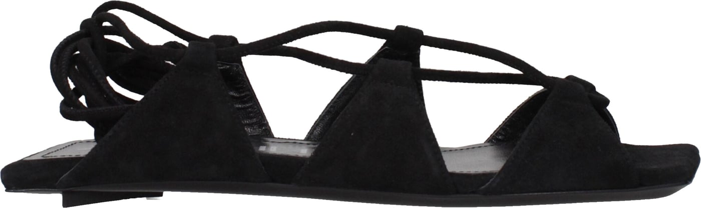 The Attico Black Leather Flat Sandals