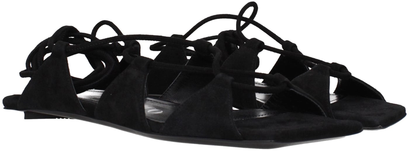 The Attico Black Leather Flat Sandals