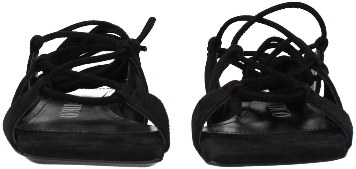 The Attico Black Leather Flat Sandals