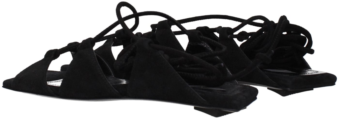 The Attico Black Leather Flat Sandals