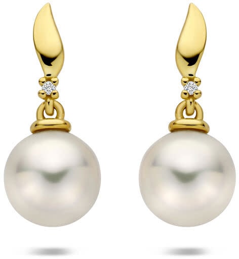 THOB Oorbellen 40.35324 14k Geelgoud met 0.010ct(2x 0.005ct) H P Diamant en Parel 17mm