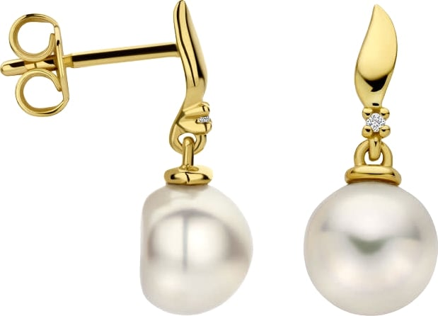 THOB Oorbellen 40.35324 14k Geelgoud met 0.010ct(2x 0.005ct) H P Diamant en Parel 17mm