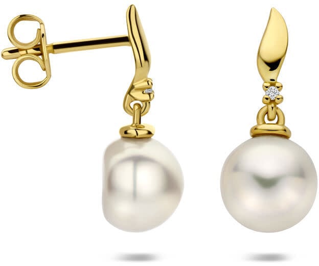 THOB Oorbellen 40.35324 14k Geelgoud met 0.010ct(2x 0.005ct) H P Diamant en Parel 17mm