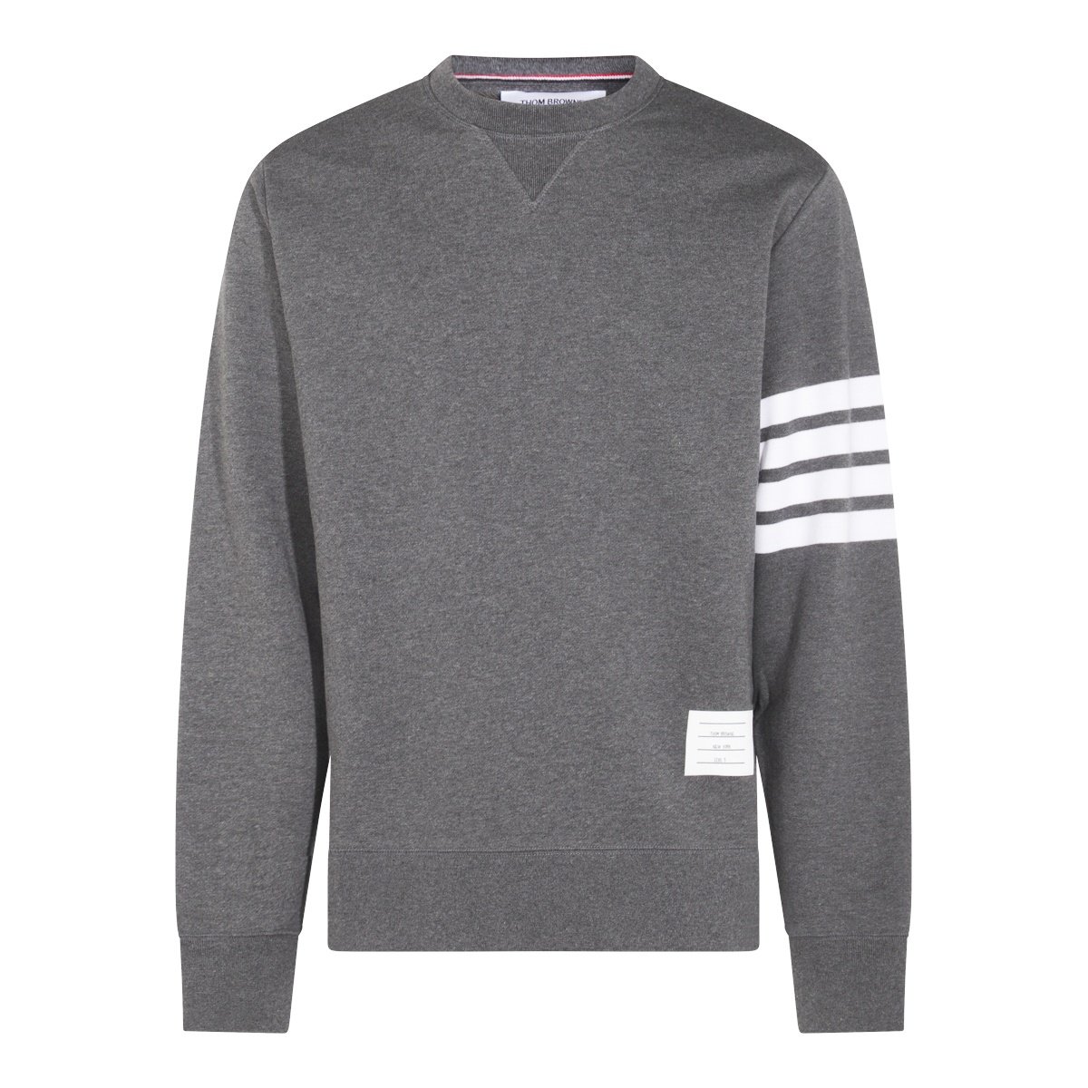 Dark Grey Cotton Sweatshirt With Signature T-Bar Stripes