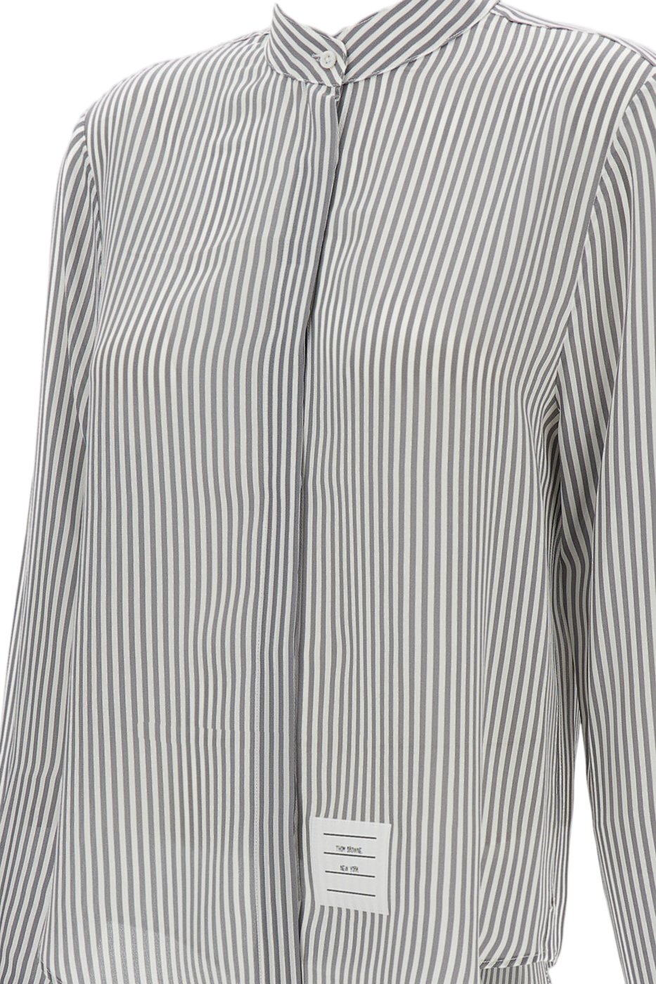 Striped Silk Shirt With Detachable Tie Collar And Signature Details