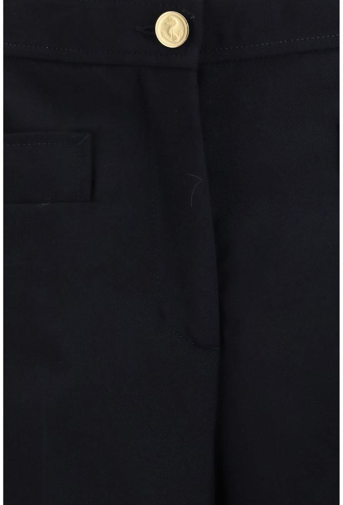 Navy Blue Tailored Hopsack Wool Straight-Leg Pants