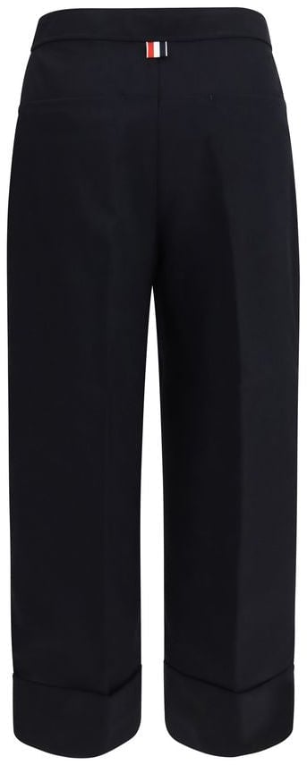 Navy Blue Tailored Hopsack Wool Straight-Leg Pants