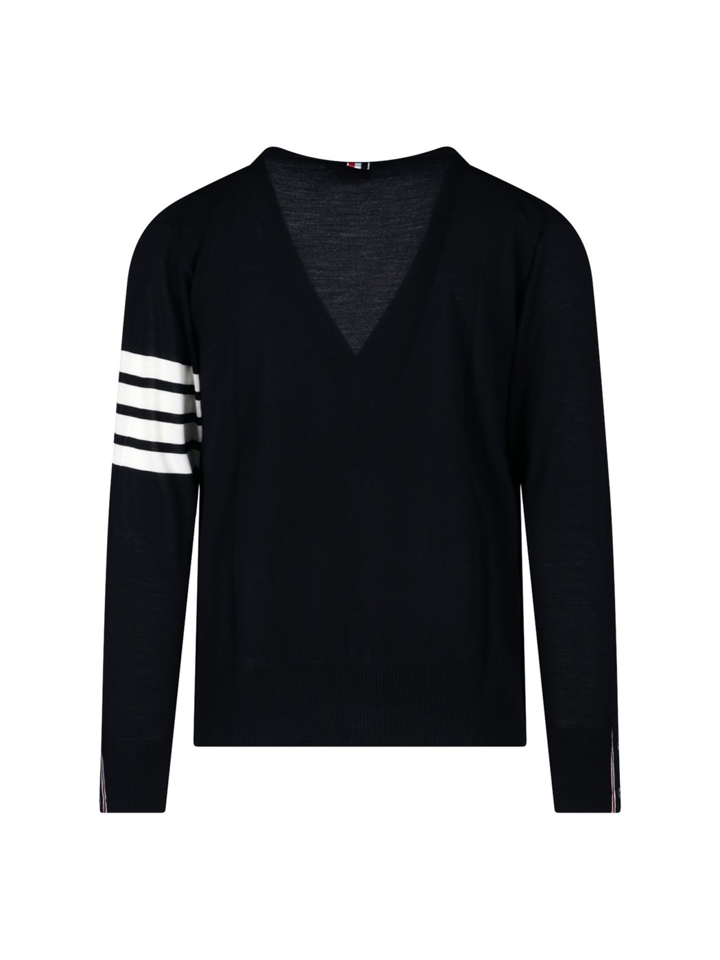 V-Neck Cardigan With Iconic Stripe Detail And Grosgrain Tab