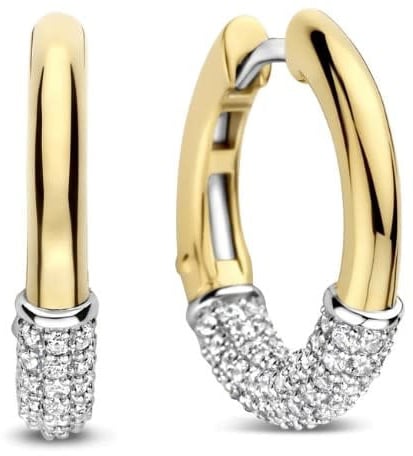 Ti Sento Oorbellen 78088ZY Zilver Bi-color met Zirkonia 3mm x 17.5mm