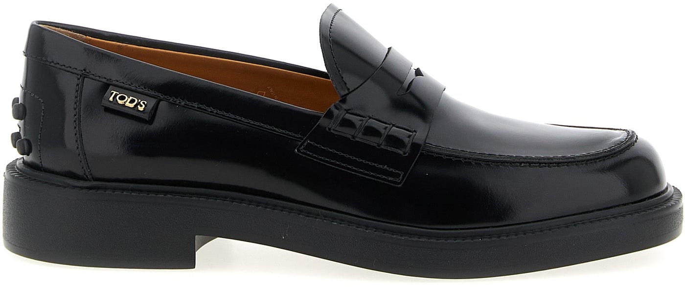 Tod's Black Calfskin Slip-On Loafers