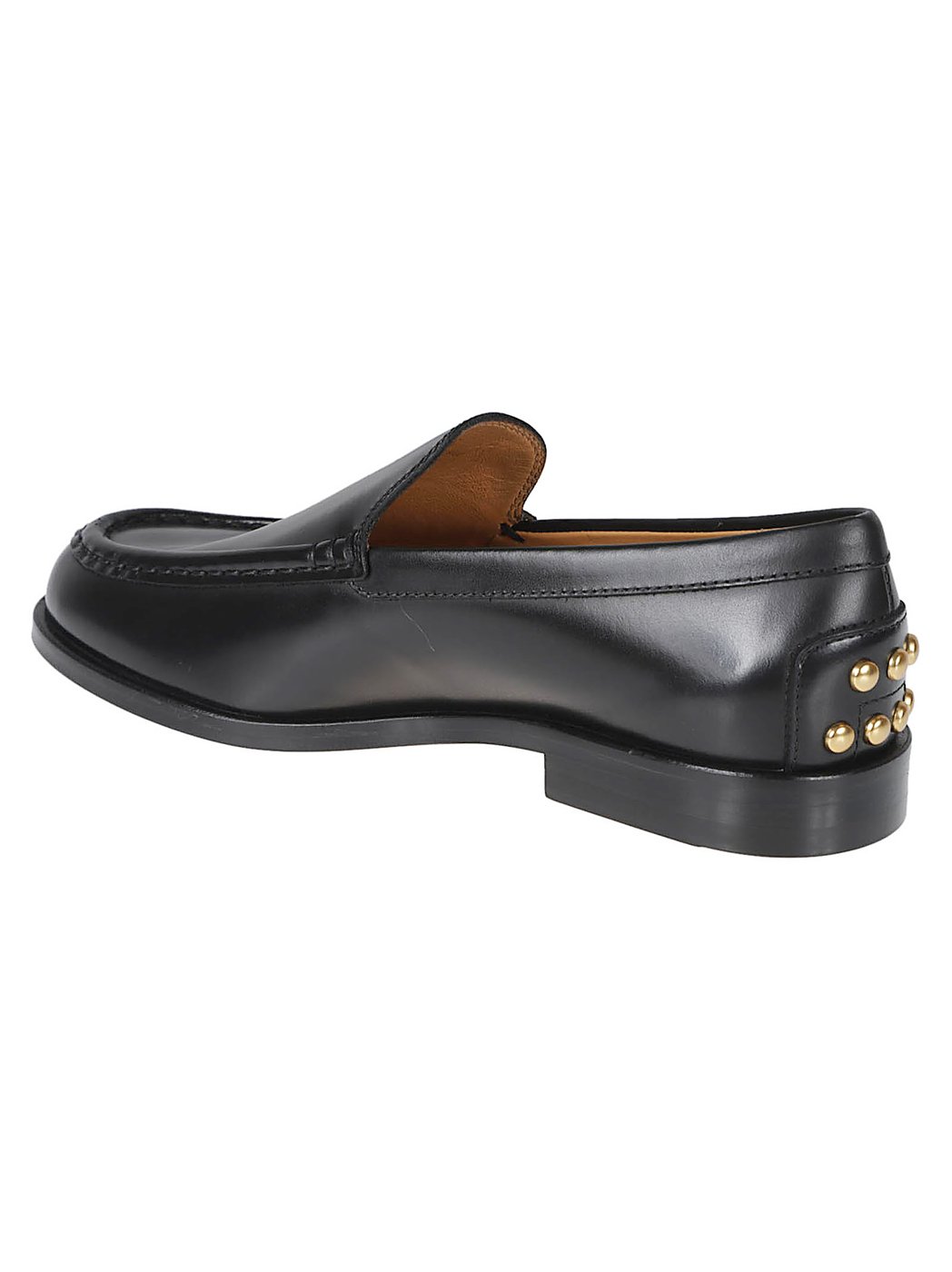 Sleek Leather Flat Shoes with Gold-Tone Stud Detail