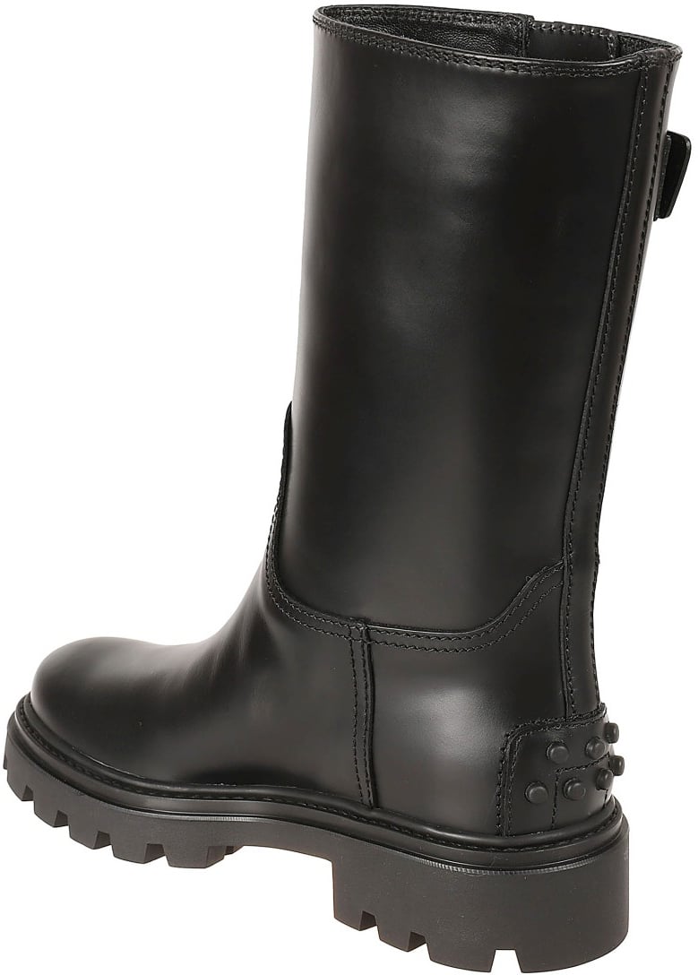 Calfskin Black Boots With Decorative Buckle