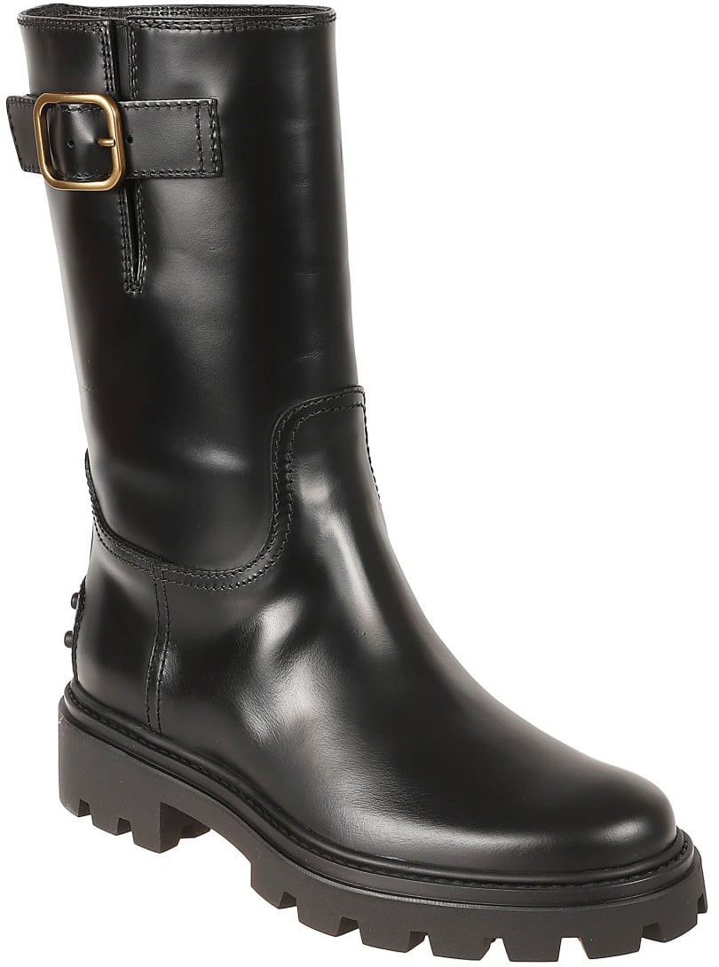 Calfskin Black Boots With Decorative Buckle