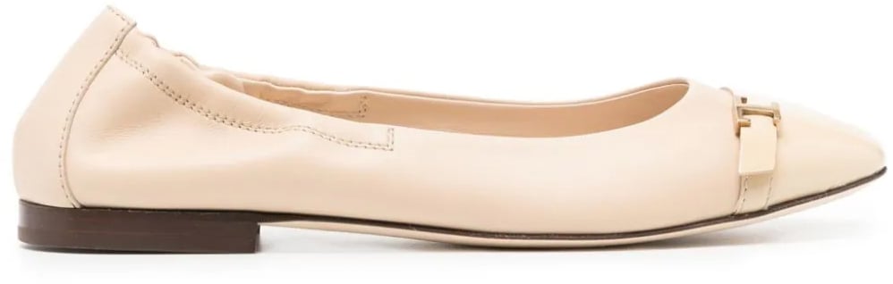 T Logo Strap Leather Ballerinas