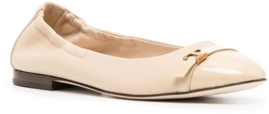 T Logo Strap Leather Ballerinas