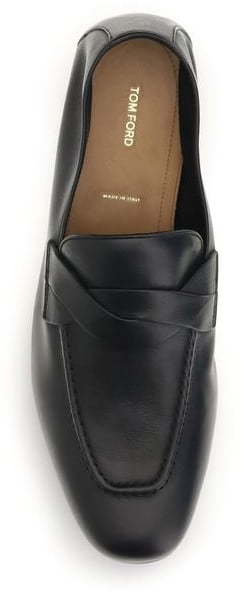 Tom Ford Black Calf Leather Bos Taurus Slip-On Loafers