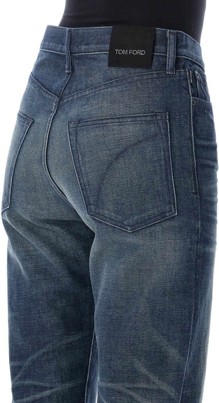 15 Oz Stonewashed Denim Low Waist Boyfri Blu