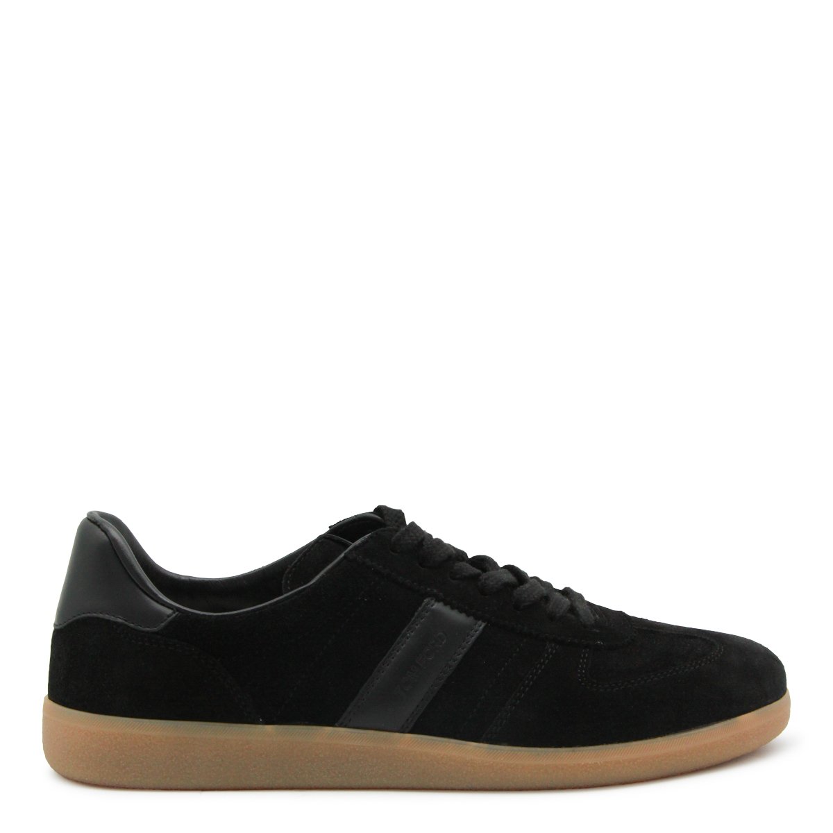 Black Leather Flat Rubber Sole Sneakers