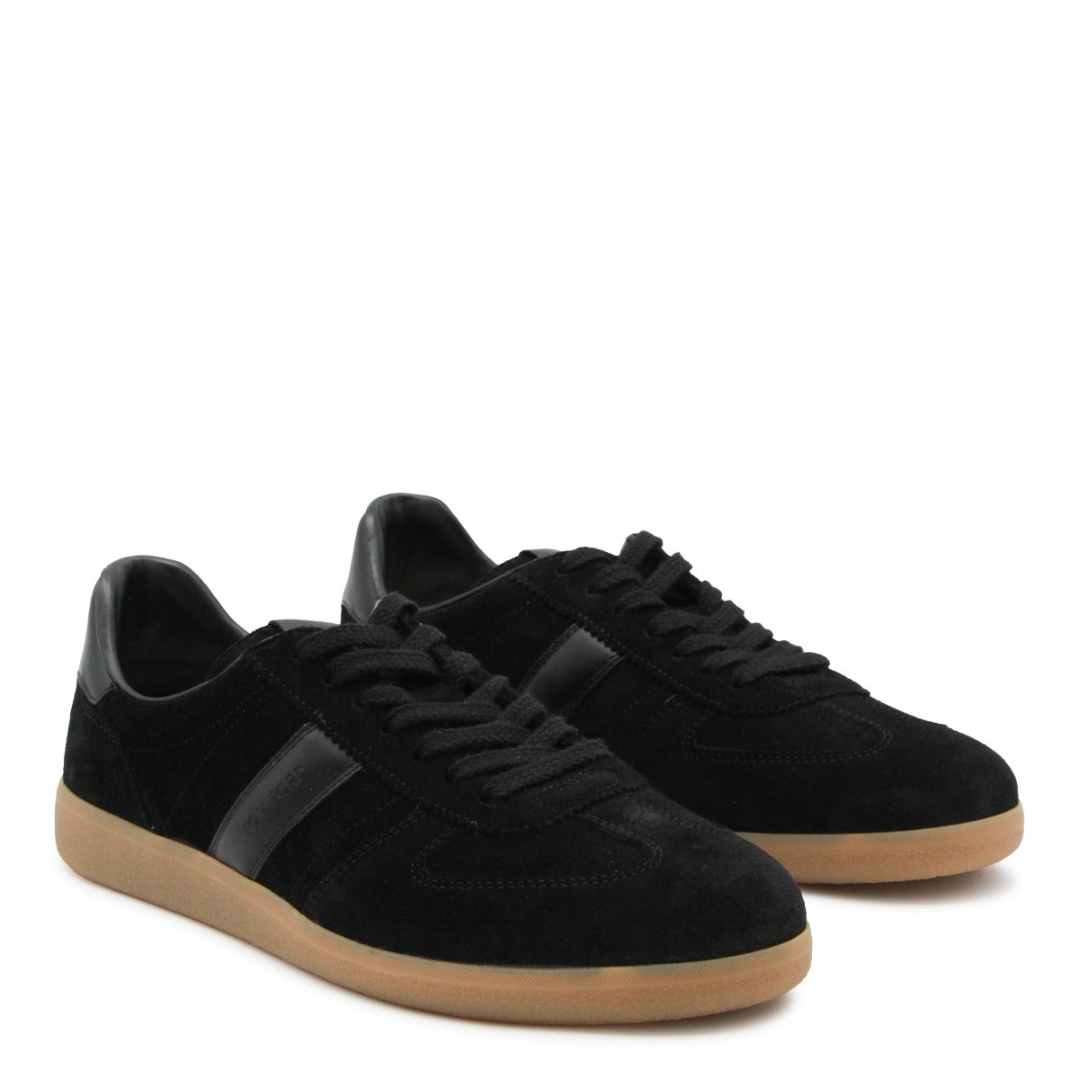 Black Leather Flat Rubber Sole Sneakers