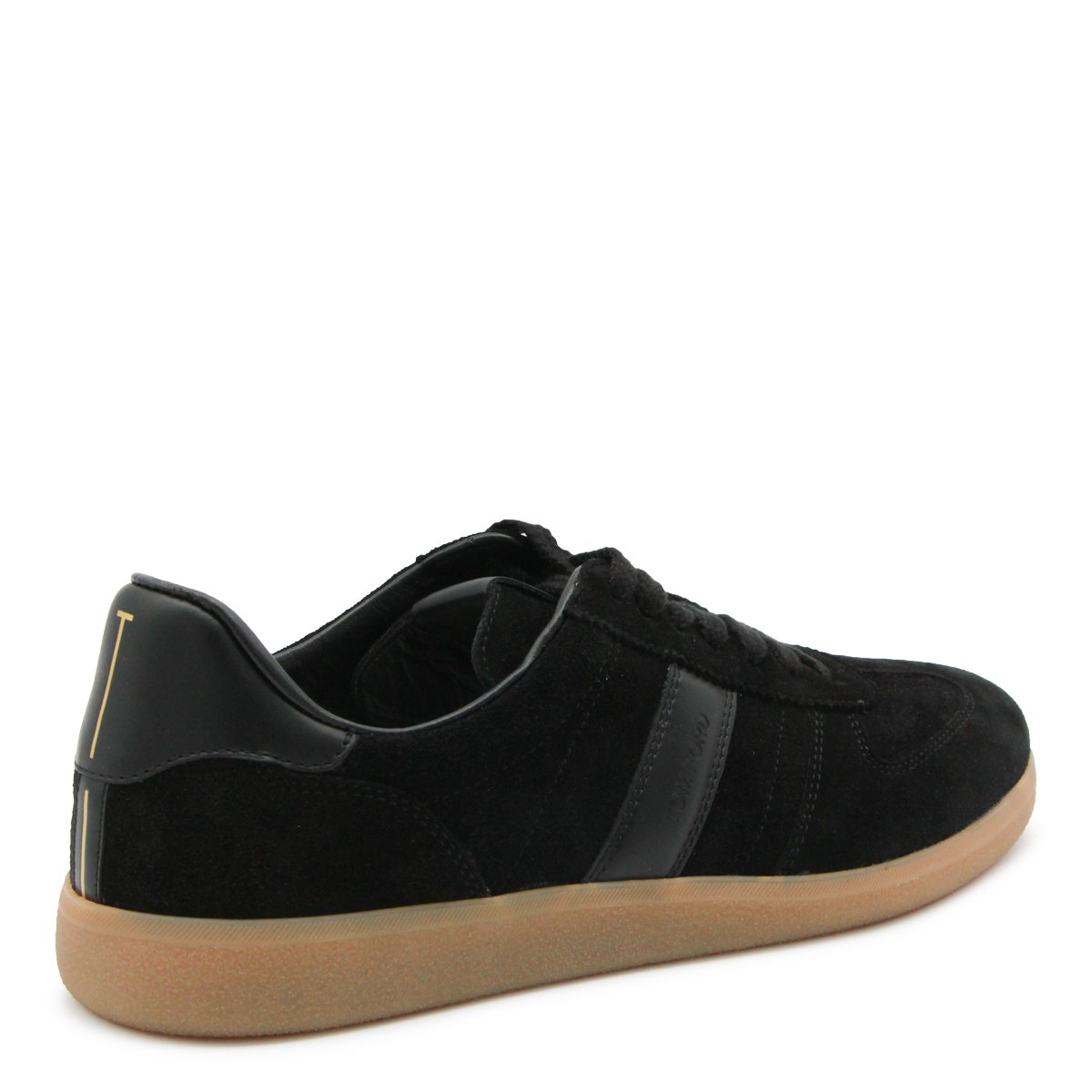 Black Leather Flat Rubber Sole Sneakers