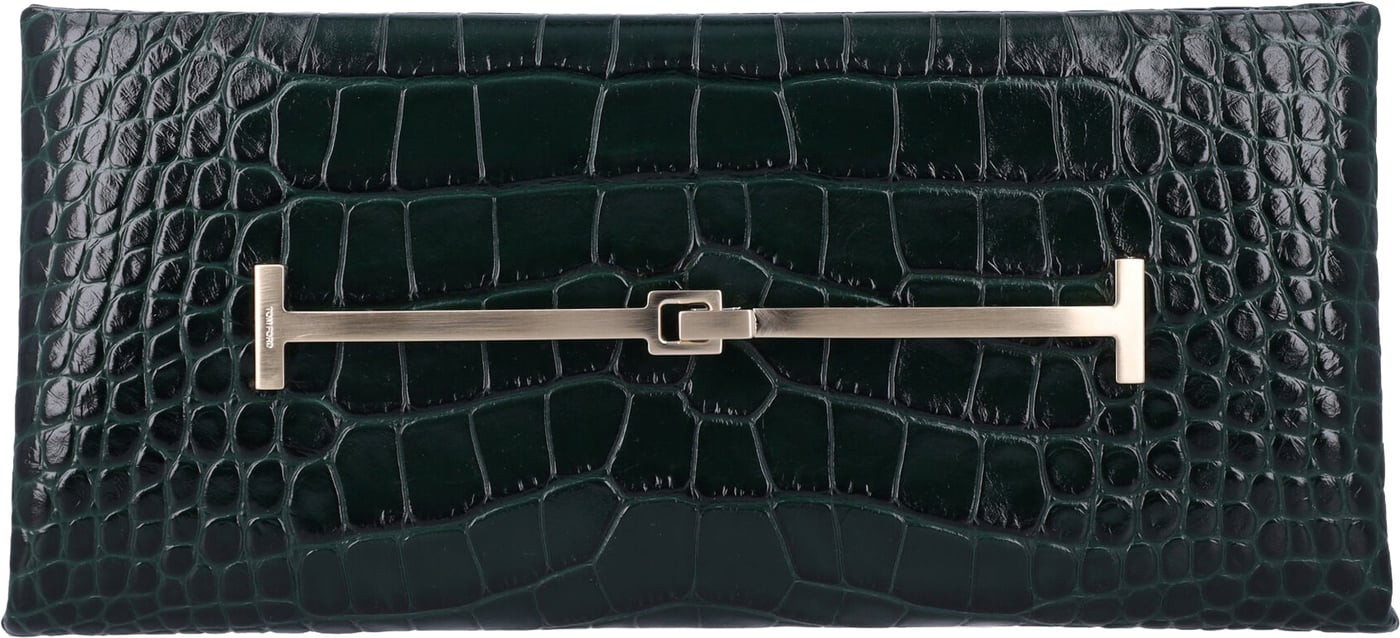 Tumbled Printed Croc Clutch Dark Pine Green