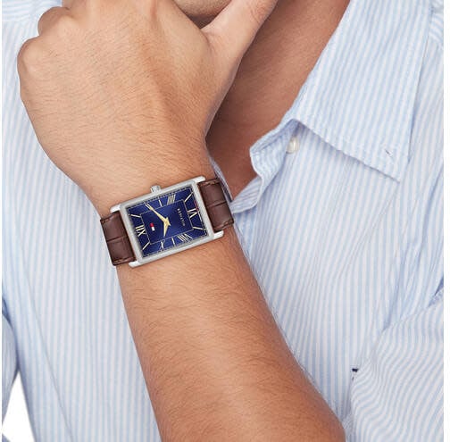Tommy Hilfiger Horloge TH1710771 Ben Staal Quartz met Bruine Leren Horlogeband 40 x 25.5mm