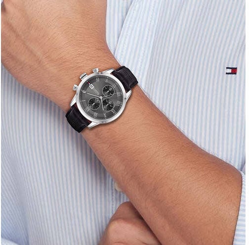 Tommy Hilfiger Horloge TH1710794 Kane Staal Quartz met Leren Horlogeband 42mm