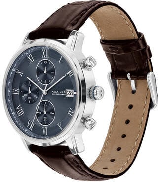 Tommy Hilfiger Horloge TH1710795 Kane Staal Quartz Chronograaf met Bruin Leren Horlogeband 42mm