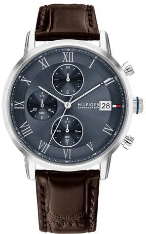 Tommy Hilfiger Horloge TH1710795 Kane Staal Quartz Chronograaf met Bruin Leren Horlogeband 42mm