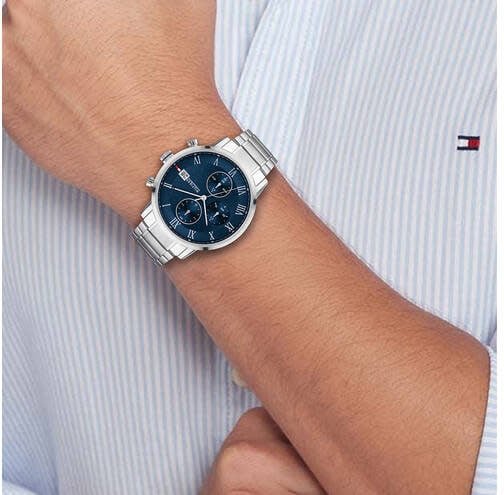 Tommy Hilfiger Horloge TH1710797 Kane Staal Quartz met Blauwe Wijzerplaat 42mm