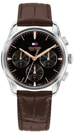 Tommy Hilfiger Horloge TH1710808 The Empire Staal Quartz Chronograaf met Bruine Leren Horlogeband 34mm